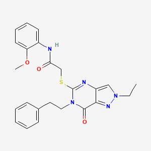 molecular formula C24H25N5O3S B2449311 2-{[2-乙基-7-氧代-6-(2-苯乙基)-6,7-二氢-2H-吡唑并[4,3-d]嘧啶-5-基]硫代}-N-(2-甲氧基苯基)乙酰胺 CAS No. 932339-46-3