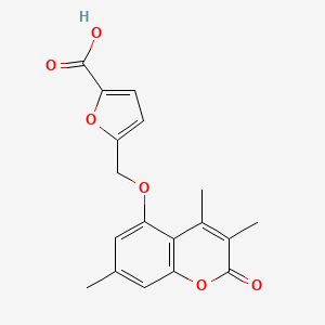 molecular formula C18H16O6 B2449313 5-{[(3,4,7-trimethyl-2-oxo-2H-chromen-5-yl)oxy]methyl}-2-furoic acid CAS No. 1219581-44-8