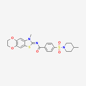 molecular formula C23H25N3O5S2 B2449316 (E)-N-(3-甲基-6,7-二氢-[1,4]二氧杂环[2',3':4,5]苯并[1,2-d]噻唑-2(3H)-亚甲基)-4-((4-甲基哌啶-1-基)磺酰基)苯甲酰胺 CAS No. 1321960-81-9