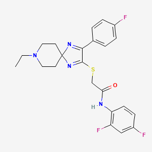 molecular formula C23H23F3N4OS B2449318 N-(2,4-difluorophenyl)-2-((8-ethyl-3-(4-fluorophenyl)-1,4,8-triazaspiro[4.5]deca-1,3-dien-2-yl)thio)acetamide CAS No. 1189502-35-9
