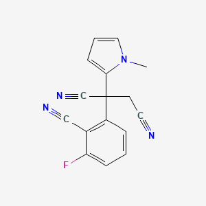 molecular formula C16H11FN4 B2449320 2-(2-cyano-3-fluorophenyl)-2-(1-methyl-1H-pyrrol-2-yl)succinonitrile CAS No. 400076-77-9