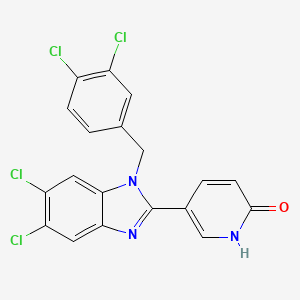 molecular formula C19H11Cl4N3O B2449345 5-[5,6-dichloro-1-(3,4-dichlorobenzyl)-1H-1,3-benzimidazol-2-yl]-2(1H)-pyridinone CAS No. 338773-96-9