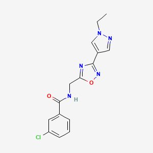 molecular formula C15H14ClN5O2 B2449350 3-氯-N-((3-(1-乙基-1H-吡唑-4-基)-1,2,4-噁二唑-5-基)甲基)苯甲酰胺 CAS No. 2034462-94-5