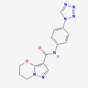 molecular formula C14H13N7O2 B2449366 N-(4-(1H-四唑-1-基)苯基)-6,7-二氢-5H-吡唑并[5,1-b][1,3]恶嗪-3-甲酰胺 CAS No. 1428374-07-5