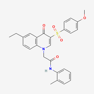 molecular formula C27H26N2O5S B2449383 2-[6-乙基-3-(4-甲氧基苯基)磺酰基-4-氧代喹啉-1-基]-N-(2-甲基苯基)乙酰胺 CAS No. 866814-08-6