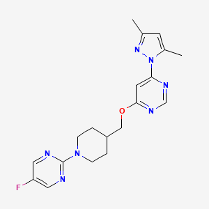 molecular formula C19H22FN7O B2449406 4-(3,5-dimethyl-1H-pyrazol-1-yl)-6-{[1-(5-fluoropyrimidin-2-yl)piperidin-4-yl]methoxy}pyrimidine CAS No. 2379947-21-2