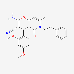 molecular formula C26H25N3O4 B2449409 2-amino-4-(2,4-dimethoxyphenyl)-7-methyl-5-oxo-6-(2-phenylethyl)-5,6-dihydro-4H-pyrano[3,2-c]pyridine-3-carbonitrile CAS No. 712296-31-6