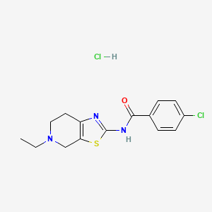 molecular formula C15H17Cl2N3OS B2449414 4-chloro-N-(5-ethyl-4,5,6,7-tetrahydrothiazolo[5,4-c]pyridin-2-yl)benzamide hydrochloride CAS No. 1327591-04-7