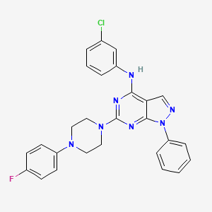 molecular formula C27H23ClFN7 B2449445 N-(3-クロロフェニル)-6-[4-(4-フルオロフェニル)ピペラジン-1-イル]-1-フェニル-1H-ピラゾロ[3,4-d]ピリミジン-4-アミン CAS No. 946297-03-6