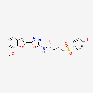 molecular formula C21H18FN3O6S B2449459 4-((4-氟苯基)磺酰基)-N-(5-(7-甲氧基苯并呋喃-2-基)-1,3,4-恶二唑-2-基)丁酰胺 CAS No. 922073-44-7