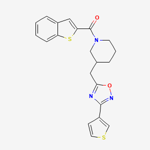 molecular formula C21H19N3O2S2 B2449460 Benzo[b]thiophen-2-yl(3-((3-(thiophen-3-yl)-1,2,4-oxadiazol-5-yl)methyl)piperidin-1-yl)methanone CAS No. 1706313-45-2