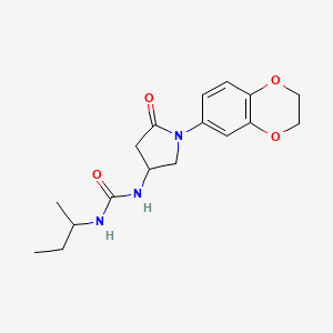 molecular formula C17H23N3O4 B2449473 1-(Sec-butyl)-3-(1-(2,3-dihydrobenzo[b][1,4]dioxin-6-yl)-5-oxopyrrolidin-3-yl)urea CAS No. 877640-84-1