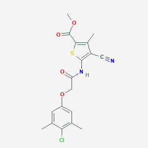 molecular formula C18H17ClN2O4S B244949 Methyl 5-{[(4-chloro-3,5-dimethylphenoxy)acetyl]amino}-4-cyano-3-methylthiophene-2-carboxylate 
