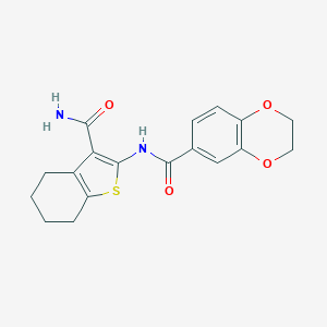 molecular formula C18H18N2O4S B244955 N-(3-carbamoyl-4,5,6,7-tetrahydro-1-benzothiophen-2-yl)-2,3-dihydro-1,4-benzodioxine-6-carboxamide 