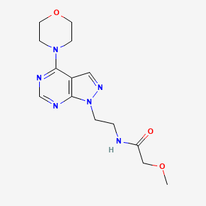 molecular formula C14H20N6O3 B2449554 2-methoxy-N-(2-(4-morpholino-1H-pyrazolo[3,4-d]pyrimidin-1-yl)ethyl)acetamide CAS No. 1021122-59-7