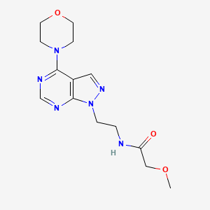 molecular formula C14H20N6O3 B2449554 2-メトキシ-N-(2-(4-モルフォリノ-1H-ピラゾロ[3,4-d]ピリミジン-1-イル)エチル)アセトアミド CAS No. 1021122-59-7