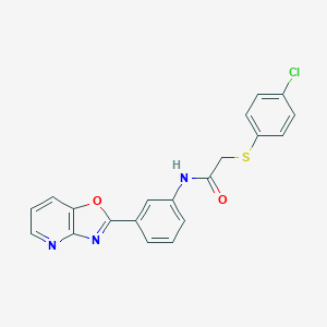 molecular formula C20H14ClN3O2S B244956 2-[(4-chlorophenyl)thio]-N-(3-[1,3]oxazolo[4,5-b]pyridin-2-ylphenyl)acetamide 