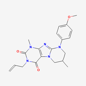molecular formula C20H23N5O3 B2449562 3-allyl-9-(4-methoxyphenyl)-1,7-dimethyl-6,7,8,9-tetrahydropyrimido[2,1-f]purine-2,4(1H,3H)-dione CAS No. 844832-86-6
