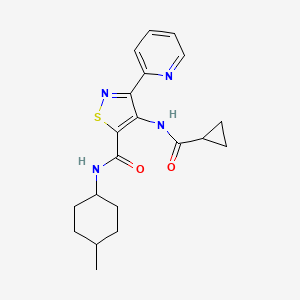 molecular formula C20H24N4O2S B2449569 4-[(cyclopropylcarbonyl)amino]-N-(4-methylcyclohexyl)-3-pyridin-2-ylisothiazole-5-carboxamide CAS No. 1251618-57-1