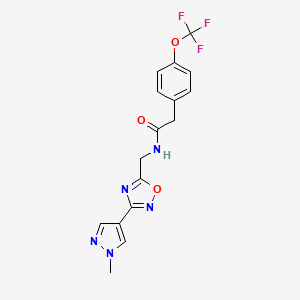 molecular formula C16H14F3N5O3 B2449597 N-((3-(1-methyl-1H-pyrazol-4-yl)-1,2,4-oxadiazol-5-yl)methyl)-2-(4-(trifluoromethoxy)phenyl)acetamide CAS No. 2034383-41-8