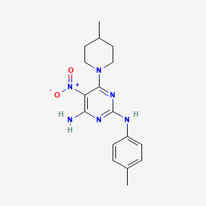 molecular formula C17H22N6O2 B2449599 [4-Amino-6-(4-methylpiperidyl)-5-nitropyrimidin-2-yl](4-methylphenyl)amine CAS No. 673493-90-8