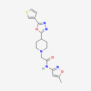 molecular formula C17H19N5O3S B2449611 N-(5-methylisoxazol-3-yl)-2-(4-(5-(thiophen-3-yl)-1,3,4-oxadiazol-2-yl)piperidin-1-yl)acetamide CAS No. 1448064-57-0