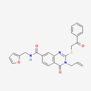 molecular formula C25H21N3O4S B2449613 N-(furan-2-ylmethyl)-4-oxo-2-phenacylsulfanyl-3-prop-2-enylquinazoline-7-carboxamide CAS No. 451467-33-7