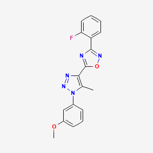 molecular formula C18H14FN5O2 B2449632 3-(2-fluorophenyl)-5-(1-(3-methoxyphenyl)-5-methyl-1H-1,2,3-triazol-4-yl)-1,2,4-oxadiazole CAS No. 941887-54-3