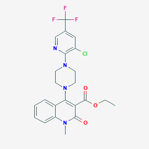 molecular formula C23H22ClF3N4O3 B2449634 Ethyl 4-{4-[3-chloro-5-(trifluoromethyl)-2-pyridinyl]piperazino}-1-methyl-2-oxo-1,2-dihydro-3-quinolinecarboxylate CAS No. 860789-41-9