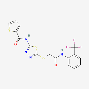 molecular formula C16H11F3N4O2S3 B2449646 N-[5-[2-oxo-2-[2-(trifluoromethyl)anilino]ethyl]sulfanyl-1,3,4-thiadiazol-2-yl]thiophene-2-carboxamide CAS No. 392296-92-3