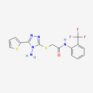 molecular formula C15H12F3N5OS2 B2449649 2-{[4-amino-5-(thiophen-2-yl)-4H-1,2,4-triazol-3-yl]sulfanyl}-N-[2-(trifluoromethyl)phenyl]acetamide CAS No. 905780-82-7