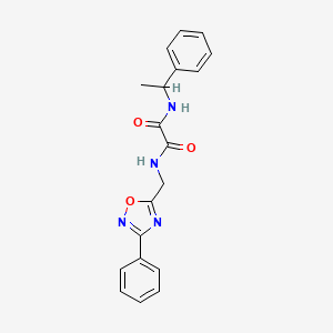 molecular formula C19H18N4O3 B2449653 N1-((3-phenyl-1,2,4-oxadiazol-5-yl)methyl)-N2-(1-phenylethyl)oxalamide CAS No. 1206991-48-1