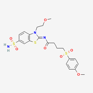molecular formula C21H25N3O7S3 B2449657 (E)-N-(3-(2-methoxyethyl)-6-sulfamoylbenzo[d]thiazol-2(3H)-ylidene)-4-((4-methoxyphenyl)sulfonyl)butanamide CAS No. 941950-51-2
