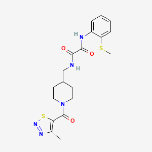 molecular formula C19H23N5O3S2 B2449660 N1-((1-(4-methyl-1,2,3-thiadiazole-5-carbonyl)piperidin-4-yl)methyl)-N2-(2-(methylthio)phenyl)oxalamide CAS No. 1324230-06-9