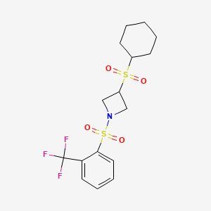 molecular formula C16H20F3NO4S2 B2449663 3-(Cyclohexylsulfonyl)-1-((2-(trifluoromethyl)phenyl)sulfonyl)azetidine CAS No. 1448073-22-0
