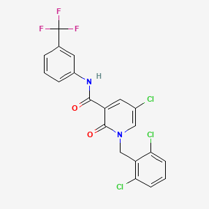 molecular formula C20H12Cl3F3N2O2 B2449666 5-chloro-1-[(2,6-dichlorophenyl)methyl]-2-oxo-N-[3-(trifluoromethyl)phenyl]pyridine-3-carboxamide CAS No. 339024-02-1