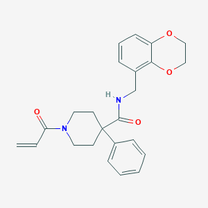 molecular formula C24H26N2O4 B2449691 N-(2,3-Dihydro-1,4-benzodioxin-5-ylmethyl)-4-phenyl-1-prop-2-enoylpiperidine-4-carboxamide CAS No. 2361724-95-8