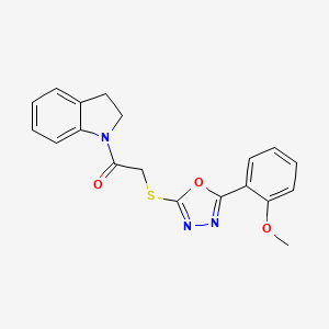 molecular formula C19H17N3O3S B2449702 1-(2,3-dihydro-1H-indol-1-yl)-2-{[5-(2-methoxyphenyl)-1,3,4-oxadiazol-2-yl]sulfanyl}ethan-1-one CAS No. 850936-89-9