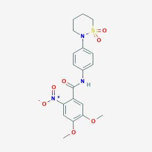 molecular formula C19H21N3O7S B2449705 N-(4-(1,1-dioxido-1,2-thiazinan-2-yl)phenyl)-4,5-dimethoxy-2-nitrobenzamide CAS No. 941945-59-1