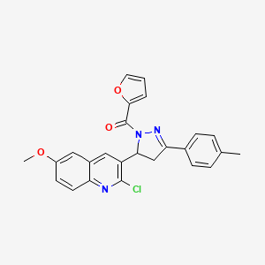 molecular formula C25H20ClN3O3 B2449723 (5-(2-chloro-6-methoxyquinolin-3-yl)-3-(p-tolyl)-4,5-dihydro-1H-pyrazol-1-yl)(furan-2-yl)methanone CAS No. 442649-70-9