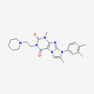 molecular formula C24H30N6O2 B2449734 8-(3,4-dimethylphenyl)-1,7-dimethyl-3-(2-(piperidin-1-yl)ethyl)-1H-imidazo[2,1-f]purine-2,4(3H,8H)-dione CAS No. 896833-19-5