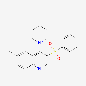 molecular formula C22H24N2O2S B2449750 3-(Benzenesulfonyl)-6-methyl-4-(4-methylpiperidin-1-yl)quinoline CAS No. 872200-22-1