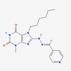 (E)-7-hexyl-3-methyl-8-(2-(pyridin-4-ylmethylene)hydrazinyl)-1H-purine-2,6(3H,7H)-dione