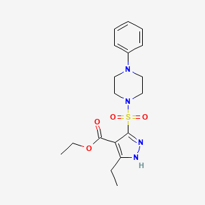 molecular formula C18H24N4O4S B2449780 3-乙基-5-((4-苯基哌嗪-1-基)磺酰基)-1H-吡唑-4-羧酸乙酯 CAS No. 1322720-66-0