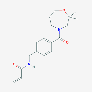 molecular formula C18H24N2O3 B2449821 N-[[4-(2,2-Dimethyl-1,4-oxazepane-4-carbonyl)phenyl]methyl]prop-2-enamide CAS No. 2200534-86-5