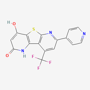 molecular formula C16H8F3N3O2S B2449826 11-(Pyridin-4-yl)-13-(trifluoromethyl)-8-thia-3,10-diazatricyclo[7.4.0.0^{2,7}]trideca-1(9),2(7),3,5,10,12-hexaene-4,6-diol CAS No. 896622-77-8
