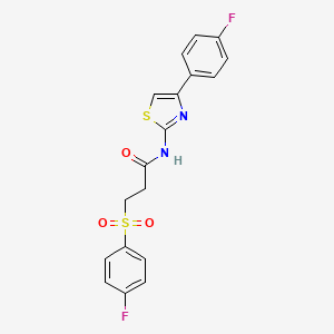 molecular formula C18H14F2N2O3S2 B2449830 3-((4-fluorophenyl)sulfonyl)-N-(4-(4-fluorophenyl)thiazol-2-yl)propanamide CAS No. 895473-62-8