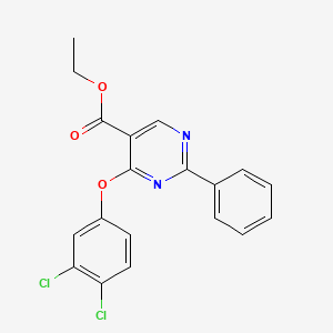 molecular formula C19H14Cl2N2O3 B2449835 Ethyl 4-(3,4-dichlorophenoxy)-2-phenyl-5-pyrimidinecarboxylate CAS No. 477854-68-5