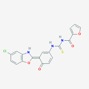 molecular formula C19H12ClN3O4S B244985 N-[[(3Z)-3-(5-chloro-3H-1,3-benzoxazol-2-ylidene)-4-oxocyclohexa-1,5-dien-1-yl]carbamothioyl]furan-2-carboxamide 