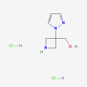 molecular formula C7H13Cl2N3O B2449886 (3-吡唑-1-基氮杂环丁-3-基)甲醇；二盐酸盐 CAS No. 2460755-93-3